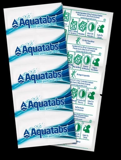 [79.17.AQUABLIS] PASTILLA AQUATABS BLISTER  33MG 10 TABLETAS (1  TABLETA PURIFICA 5 LITROS DE AGUA) 