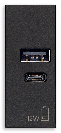 [60.16.30292.ACG] ALIMENTADOR USB A+C 5V 2.4A NEGRO LINEA VIMAR