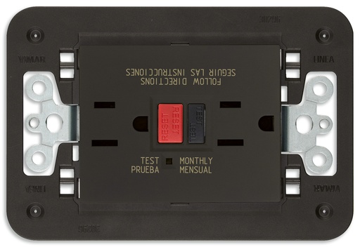 [60.16.30296.G] TOMACORRIENTE DOBLE 2P+T 15A AMERICANO C/GFCI NEGRO LINEA VIMAR