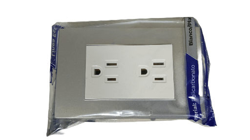 [KOB-E7228WMS] RECEPTACULO DOBLE C/TIERRA 15AMP - 125V BLANCO METALICO PLATA,TANIA