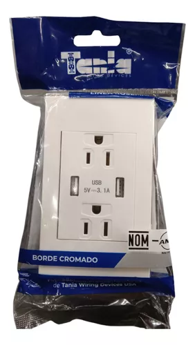 [KOB-E7236WMS] TOMA DOBLE CON TIERRA 15AMP + TOMA DOBLE USB TIPO C/A  3.0A - 15A/125V  BLANCO METALICO PLATA,TANIA