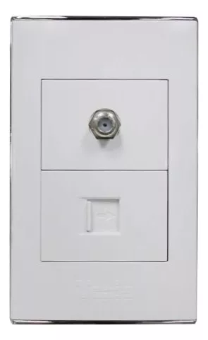 [KOB-E7582WMS] TOMA COAXIAL + TOMA TELEFONICA BLANCO METALICO PLATA,TANIA