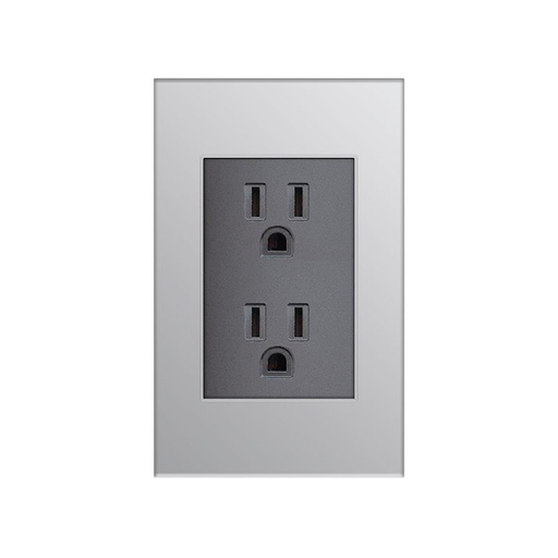 [KOB-E7228BMS] RECEPTACULO DOBLE C/TIERRA 15AMP - 125V NEGRO METALICO PLATA,TANIA