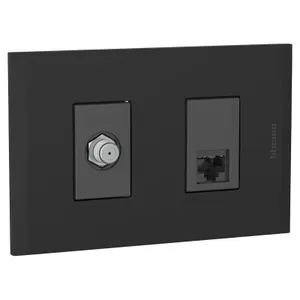 [KOB-E7582BMS] TOMA COAXIAL + TOMA TELEFONICA NEGRO METALICO PLATA,TANIA