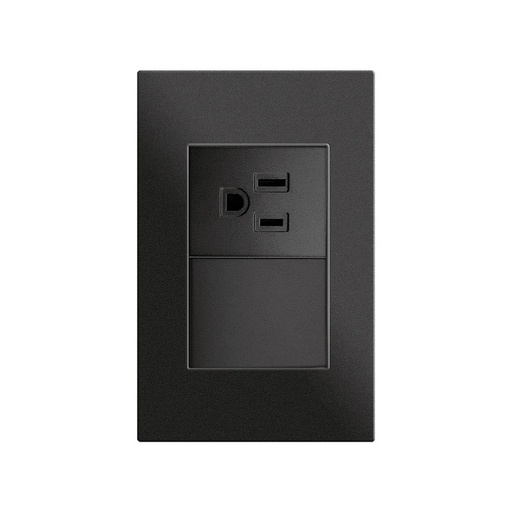 [KOB-E7222B] INTERRUPTOR + RECEPTACULO C/TIERRA 15AMP - 125V NEGRO,TANIA