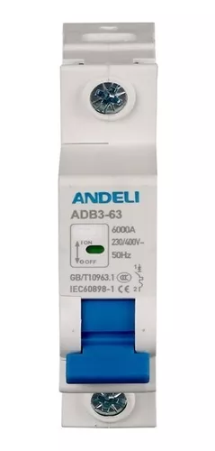[60.19.ADB3-63-1P-3A] BREAKER TERMOMAGNETICO SERIE ADB3-63-1P-3A C CURVE ANDELI