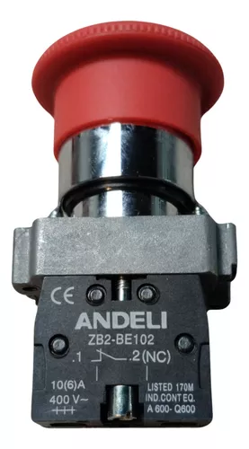 [60.19.XB2-BS542] INTERRUPTOR TIPO HONGO CON RETENCION 40MM 1 NC 10A-400V ANDELI