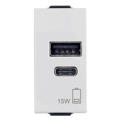 [60.16.09292.AC.15] ALIMENTADOR USB A+C 15W 5V 1M BLANCO NEVE VIMAR