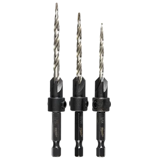 [31.01.48-13-5003] BROCAS AVELLANADORAS 4 PZAS (9/64"-11/64"-3/16") MILWAUKEE